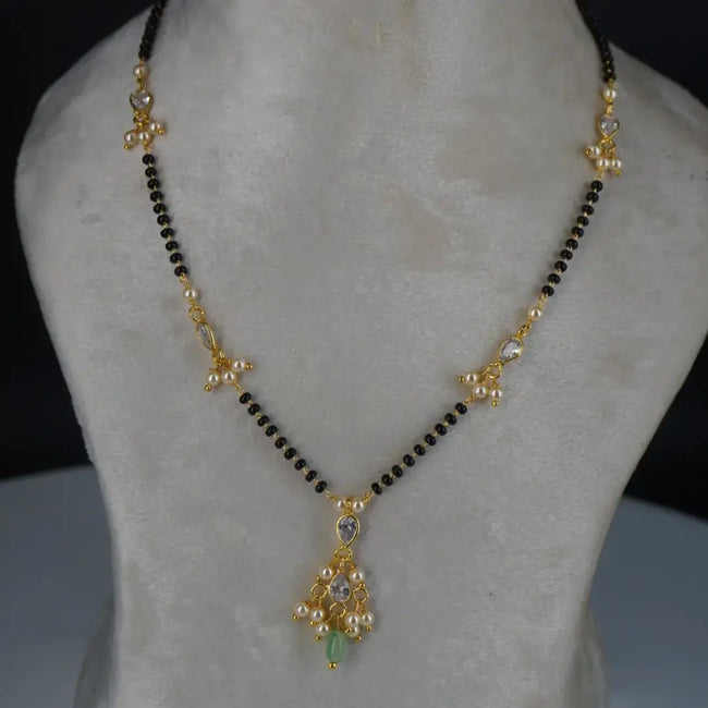 Mangalsutra with CZ Polki Pearl Bunch Hk0358