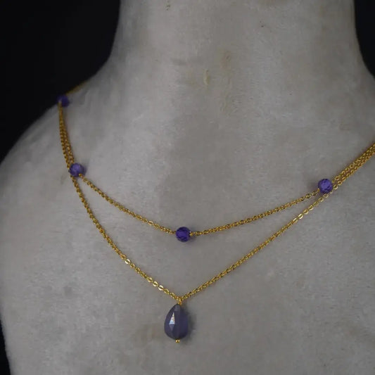 Purple CZ 2 Line Chain Centerd With Purple Drop HK0360