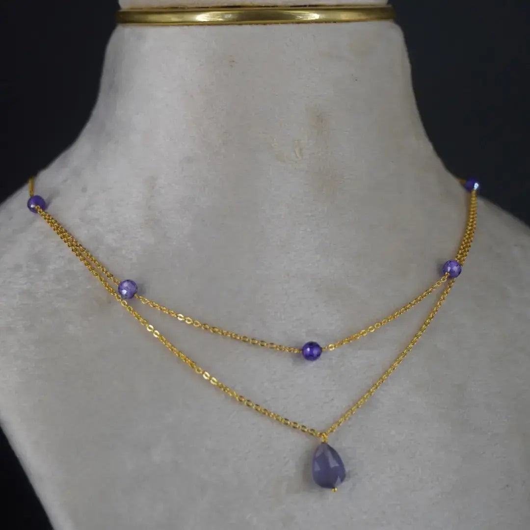 Purple CZ 2 Line Chain Centerd With Purple Drop HK0360