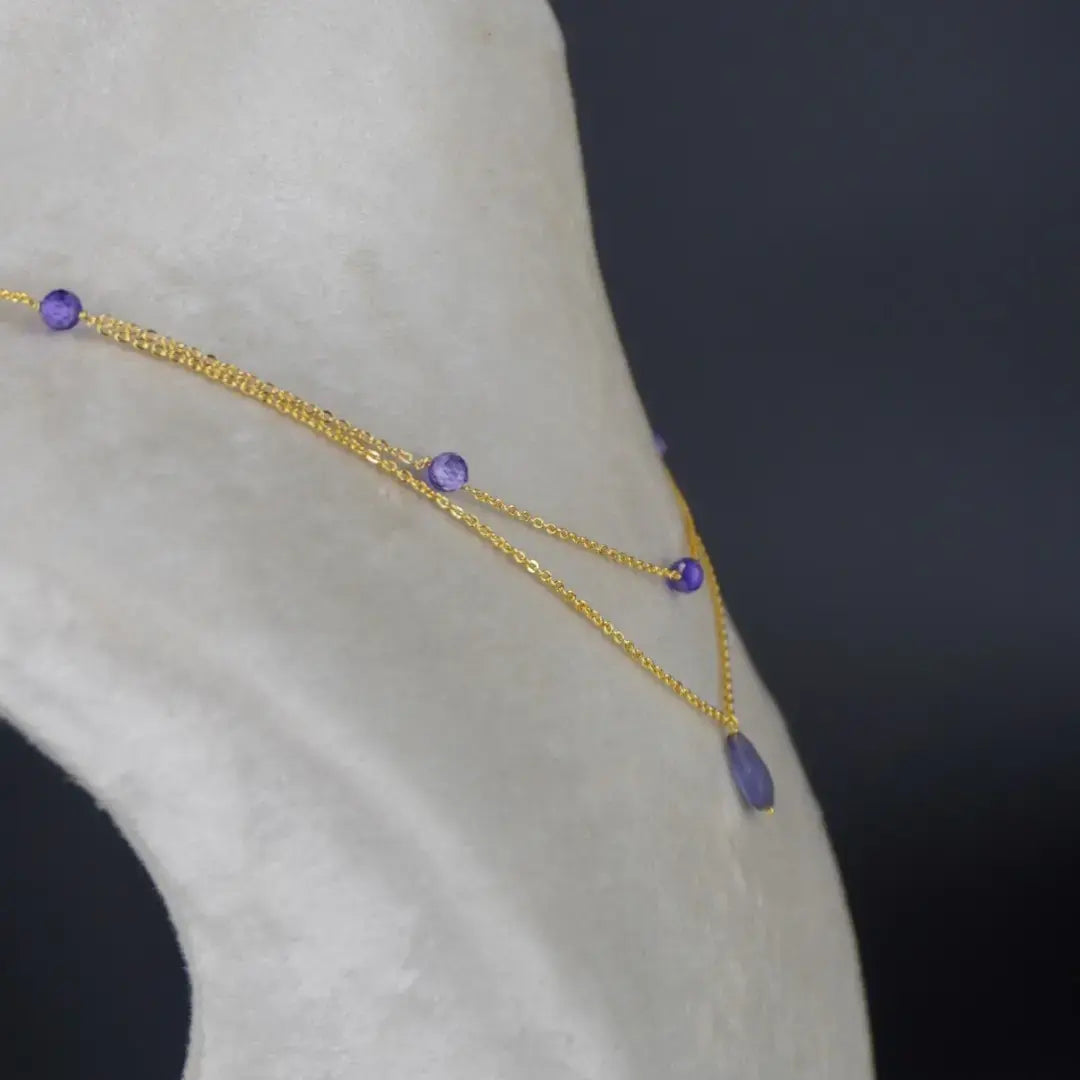 Purple CZ 2 Line Chain Centerd With Purple Drop HK0360