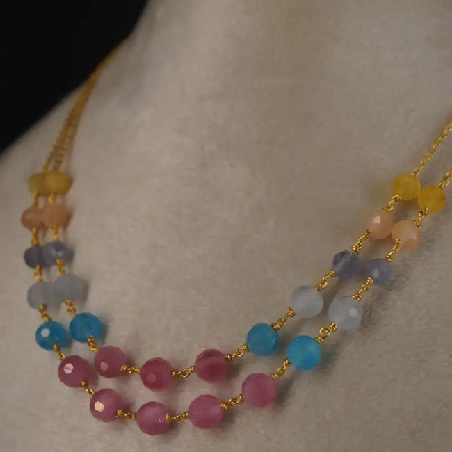 Hk0379 Diamond Cut Monalisa Beads Multicolor two step Chain