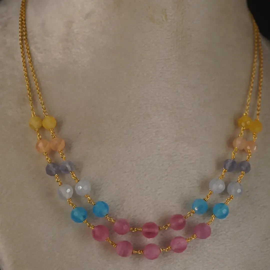 Hk0379 Diamond Cut Monalisa Beads Multicolor two step Chain