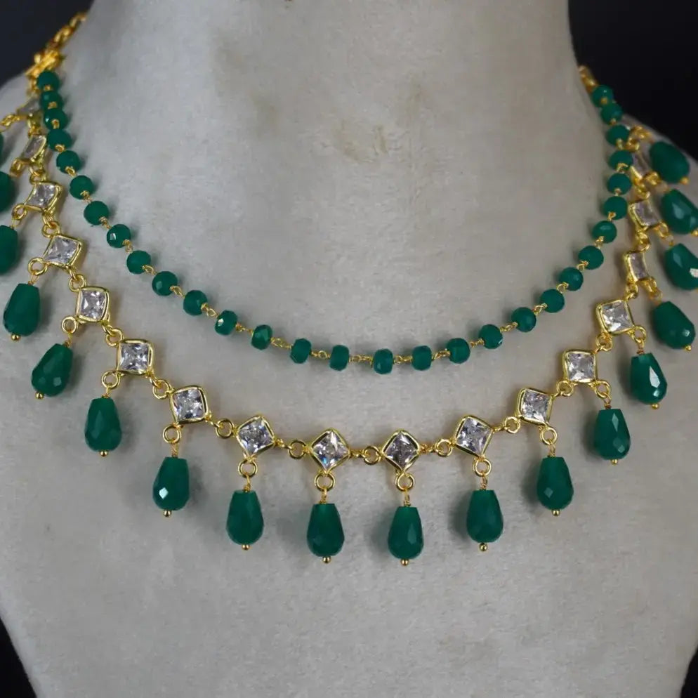 Emarald And Polki CZ Necklace Hk0400