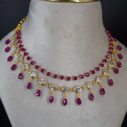 Ruby And Polki CZ Necklace Hk0400