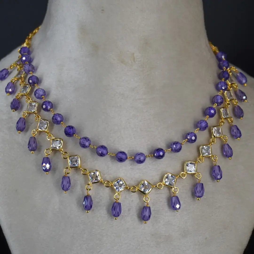Purple and Polki Cz Necklace Hk0400