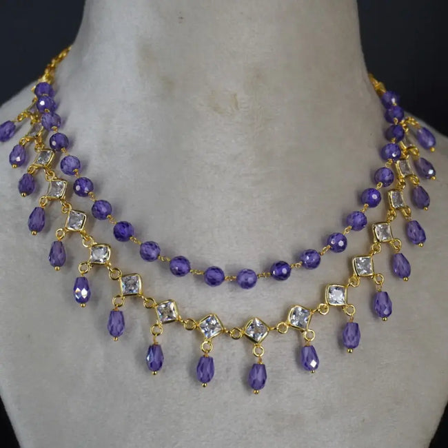 Purple and Polki Cz Necklace Hk0400