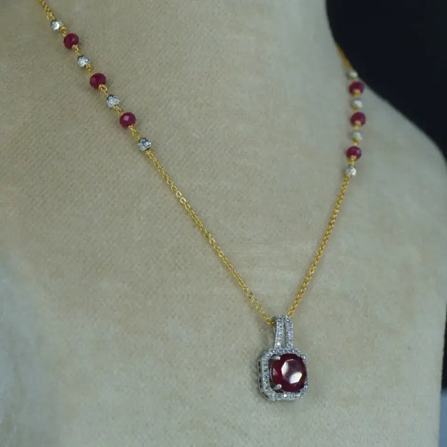 Chethan Ruby Square Locket Chain Hk0409