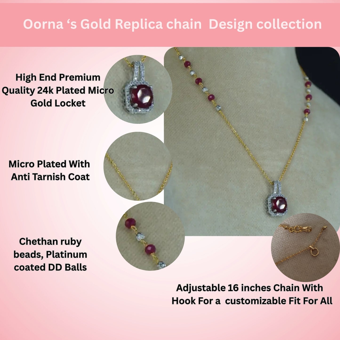 Chethan Ruby Square Locket Chain Hk0409