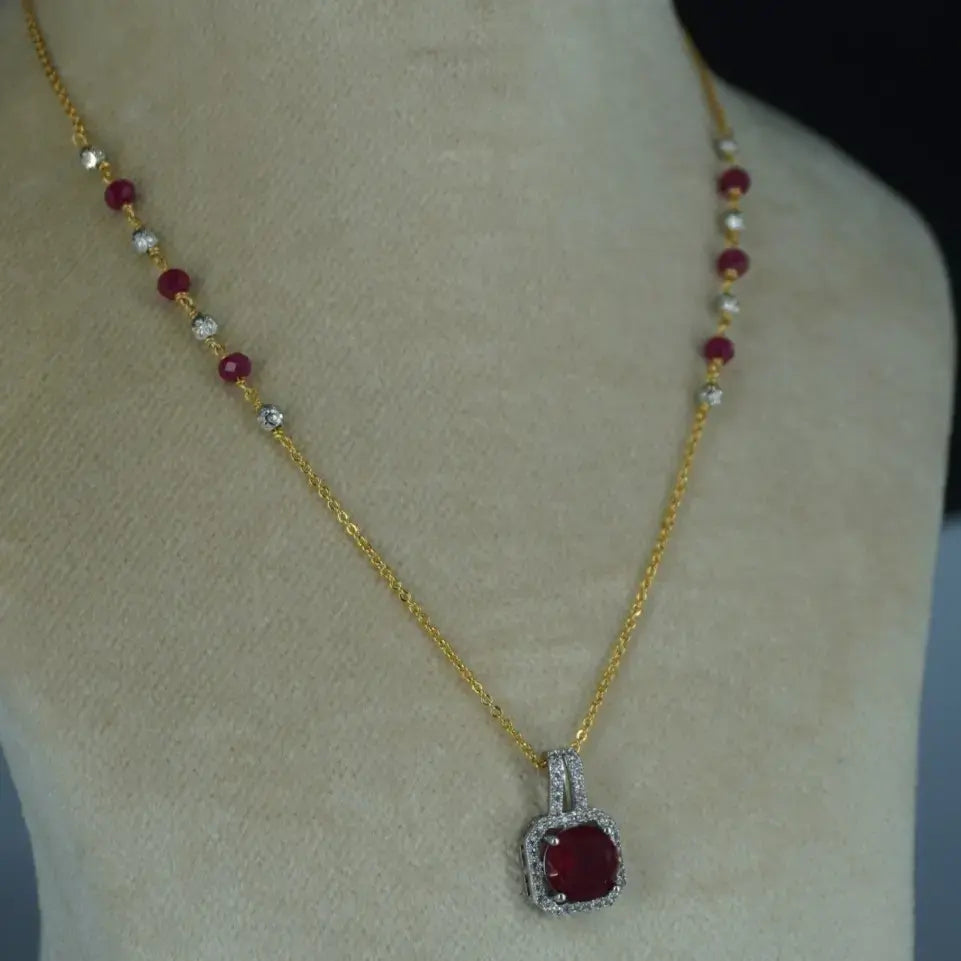 Chethan Ruby Square Locket Chain Hk0409