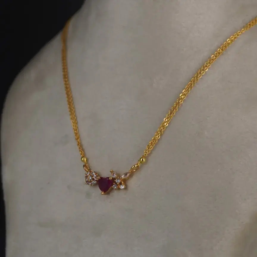 Red Heart Two Line Chain  Hk0419