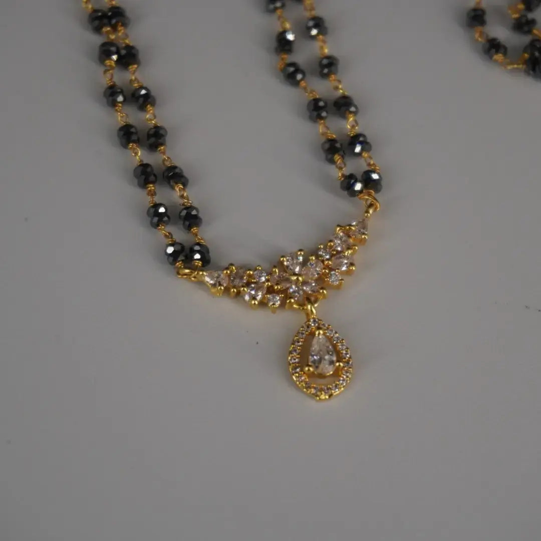 Long Black Beads CZ Locket centered HK0420