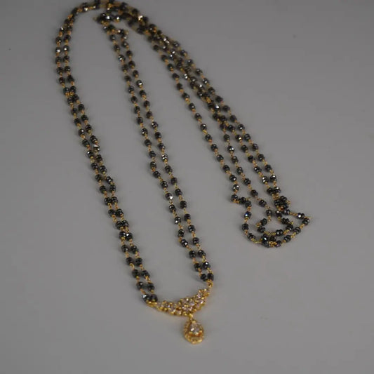 Long Black Beads CZ Locket centered HK0420