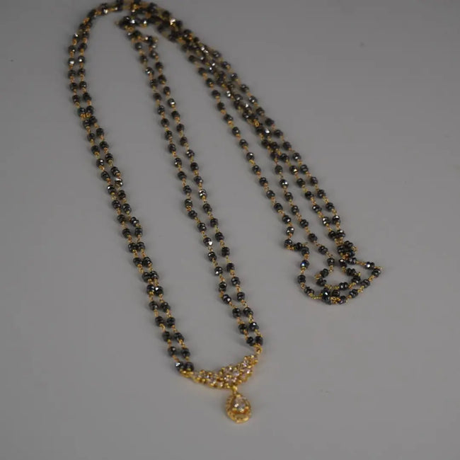 Long Black Beads CZ Locket centered HK0420