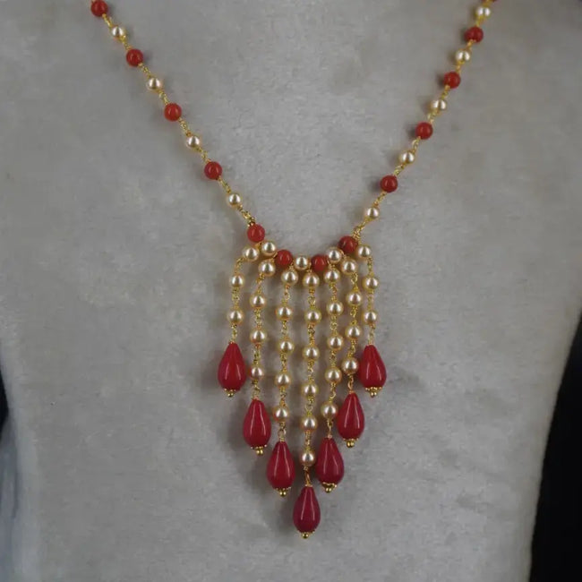 Coral Rain Drops Necklace Hk0434