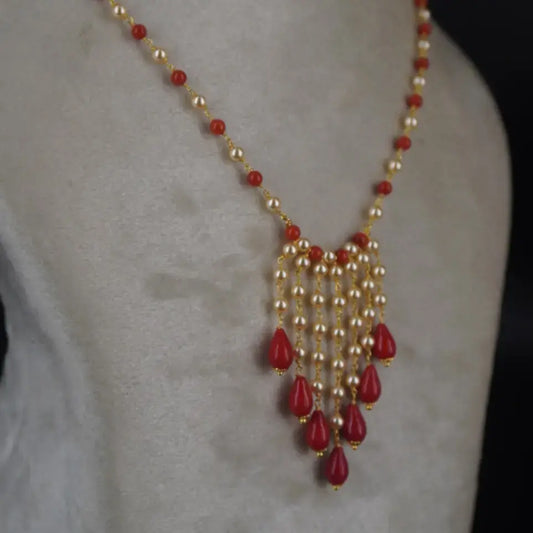 Coral Rain Drops Necklace Hk0434