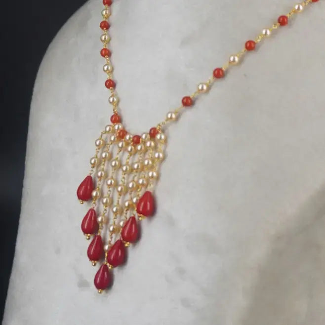 Coral Rain Drops Necklace Hk0434