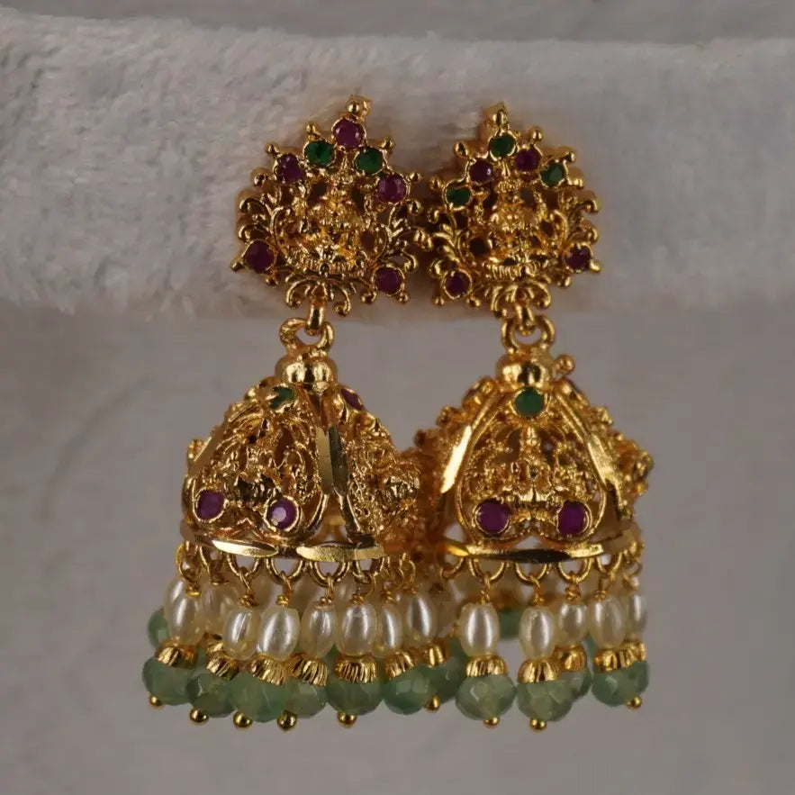 Pearl & Green Lakshmi Jhumka Earings Er003