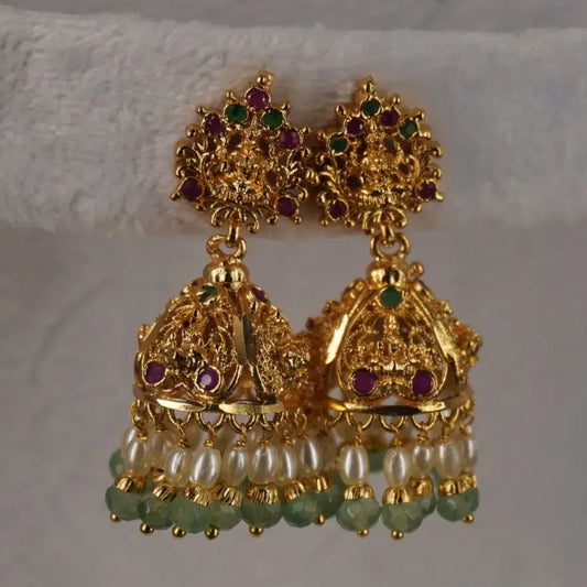 Pearl & Green Lakshmi Jhumka Earings Er003