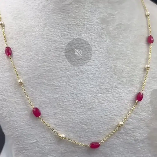 Hk0310 Pearls & Pink Cut Beads Beautiful Chain