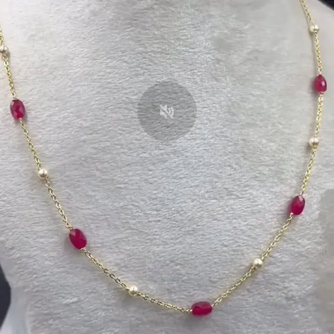 Hk0310 Pearls & Pink Cut Beads Beautiful Chain