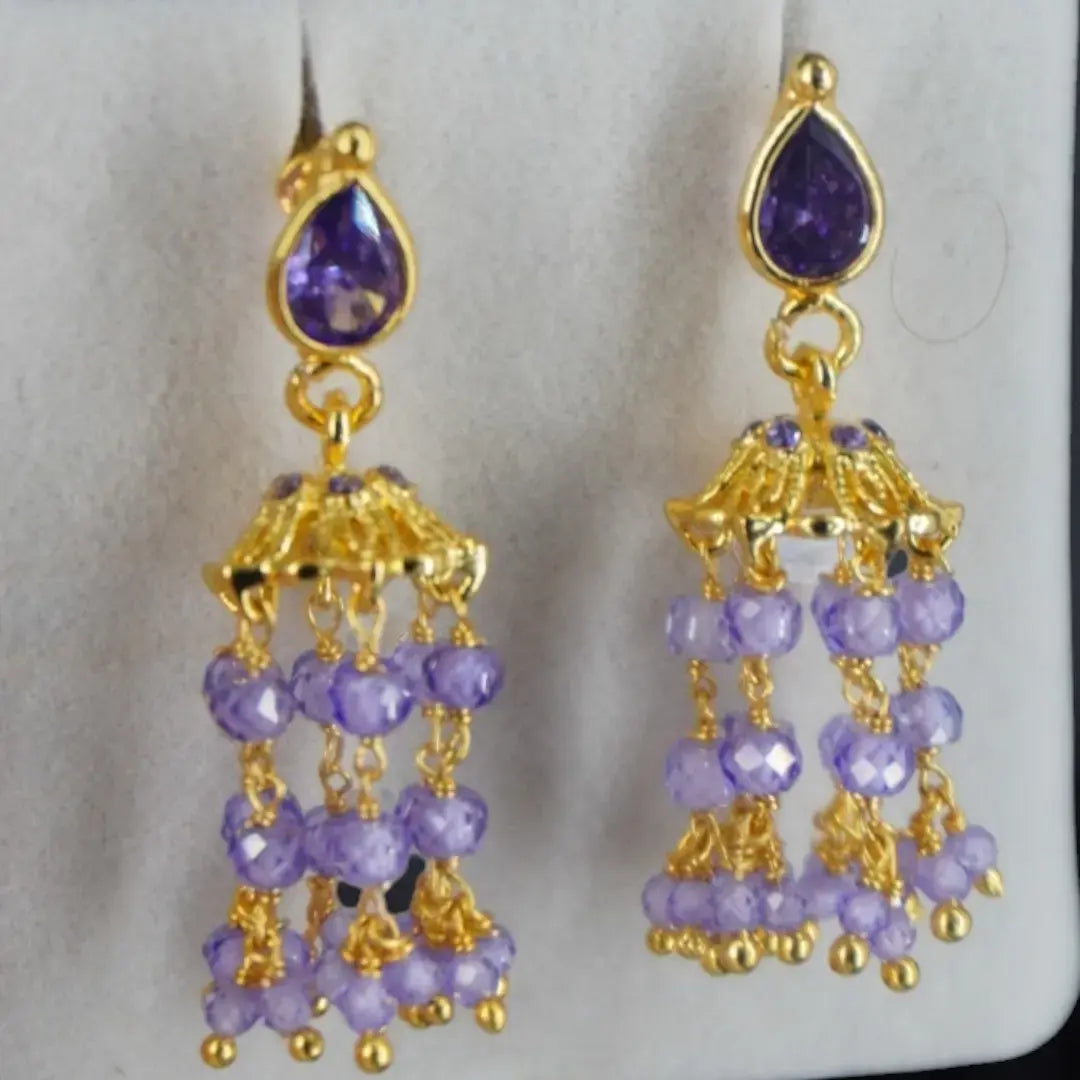 Polki Stud Purple CZ Jhumkas ER020