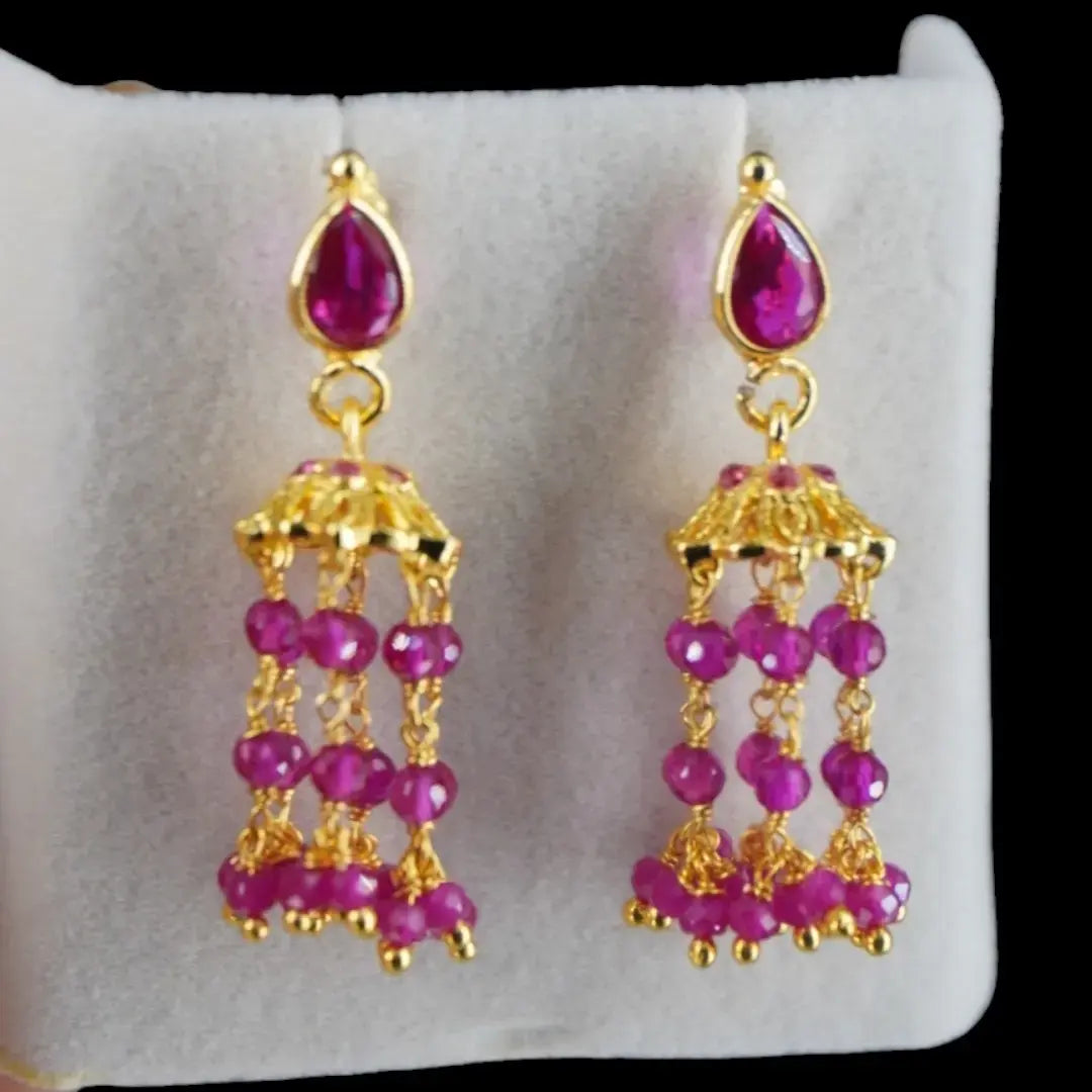 Polki Stud Pink CZ Jhumkas ER020