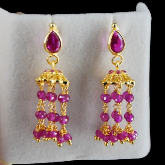 Polki Stud Pink CZ Jhumkas ER020