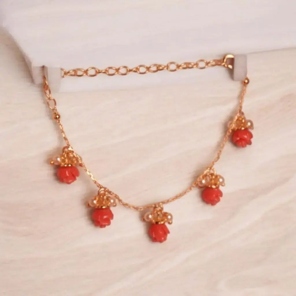 Elegant Floral Drop Charm Anklet in Gold Finish – BT003