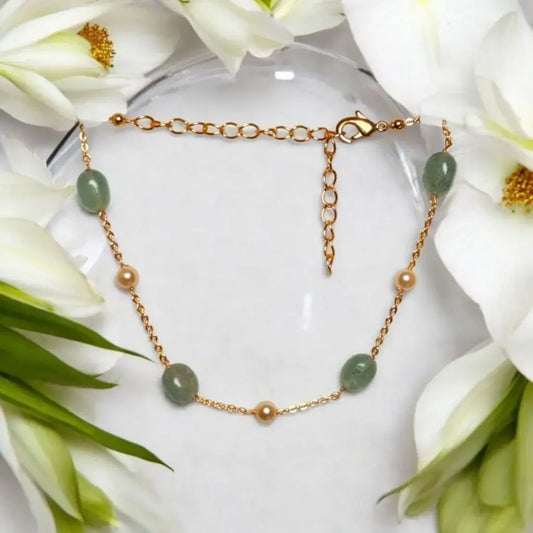 Elegant Bracelet with Green Aventurine & Pearl Beads – BT002