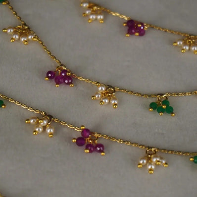 3 color 2 line Earchains CH014 (Pearl-Green & Pink CZs)