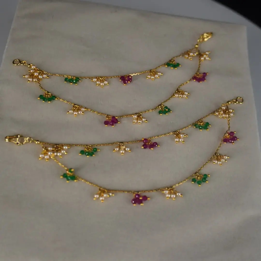 3 color 2 line Earchains CH014 (Pearl-Green & Pink CZs)