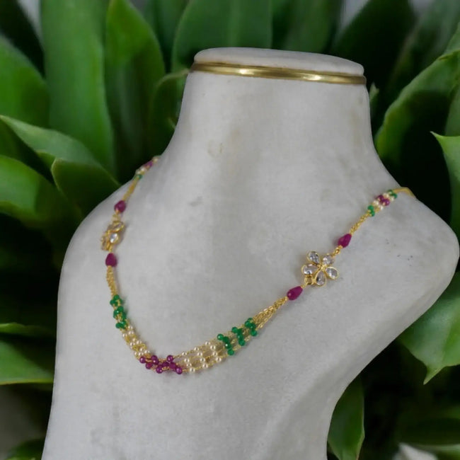 Ruby, Emarald, Pearl Necklace 3lines HK0367