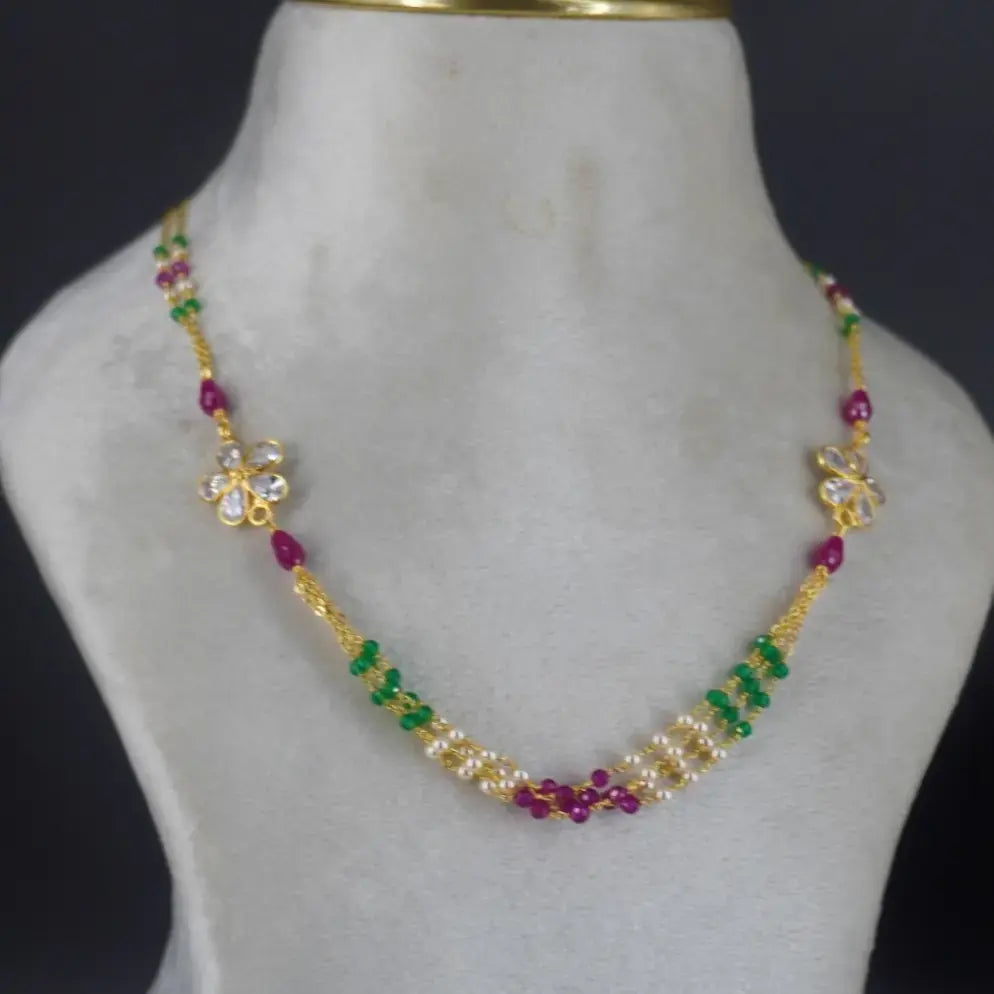 Ruby, Emarald, Pearl Necklace 3lines HK0367