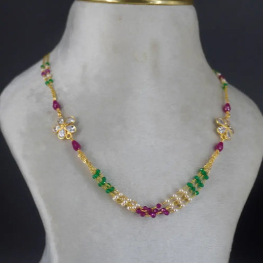 Ruby, Emarald, Pearl Necklace 3lines HK0367
