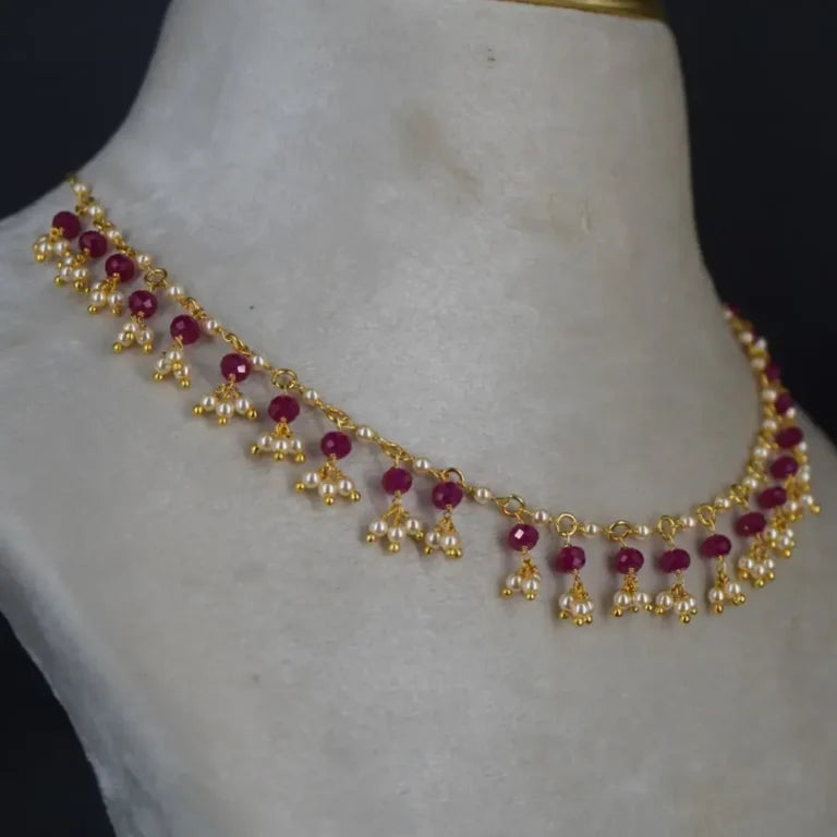 Ruby Pearl Necklace HK0395 Pink