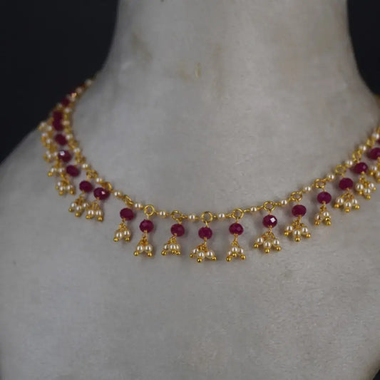 Ruby Pearl Necklace HK0395 Pink