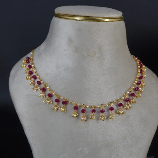 Ruby Pearl Necklace HK0395 Pink