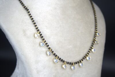 Black Beads with Heart Shape Polki Drops HK0447