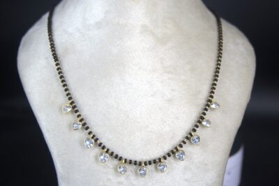 Black Beads with Heart Shape Polki Drops HK0447