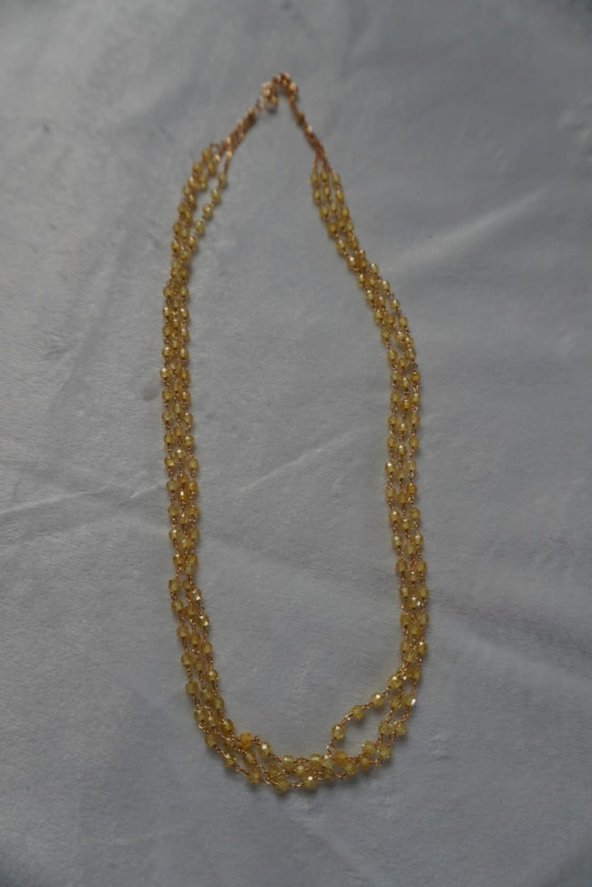 HK0489 3 Line Yellow CZ BEADS CHAIN
