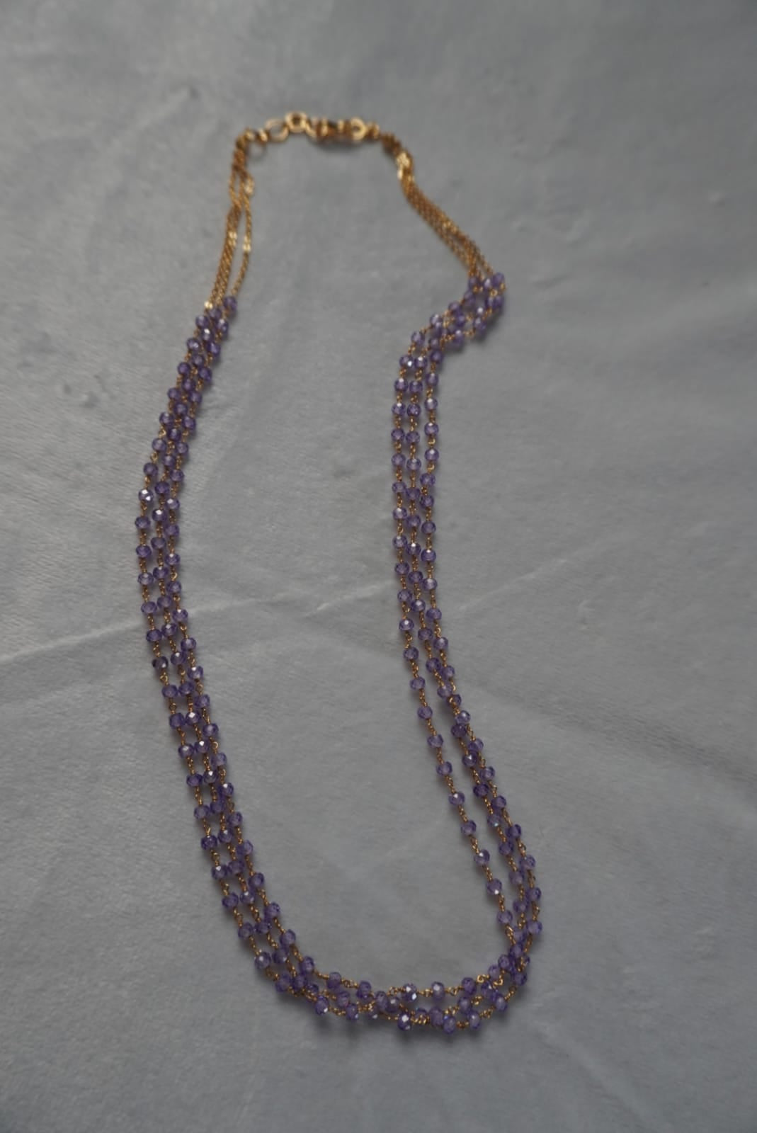 hk0491 3 Line Purple CZ BEADS CHAIN