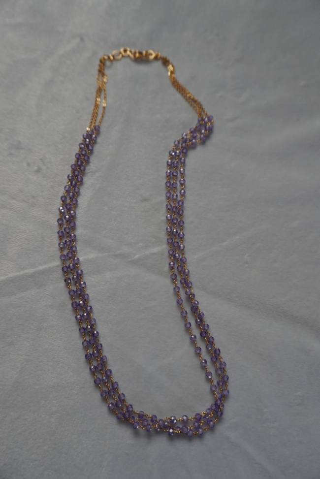 hk0491 3 Line Purple CZ BEADS CHAIN