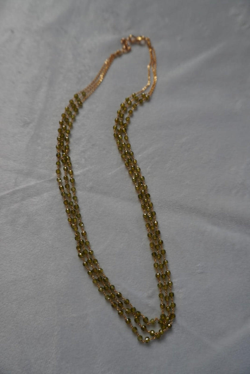 HK0494 3 Line Pista Green CZ BEADS CHAIN