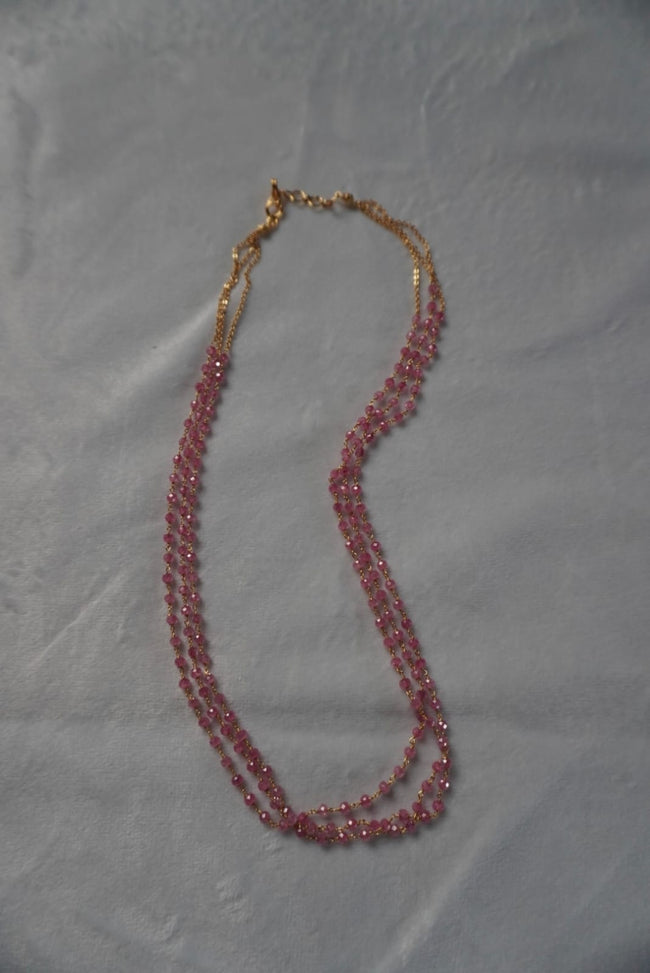 HK0495 3 Line Baby Pink CZ BEADS CHAIN