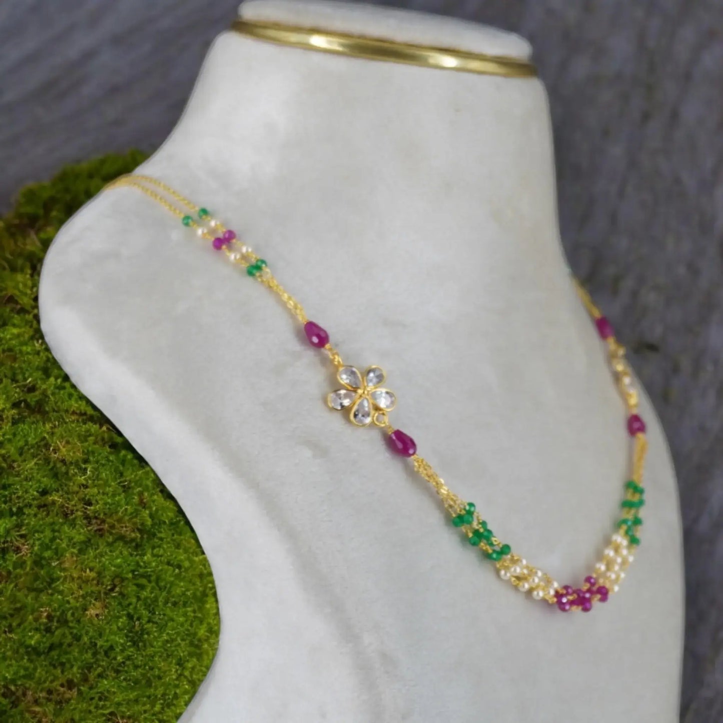 Ruby, Emarald, Pearl Necklace 3lines HK0367