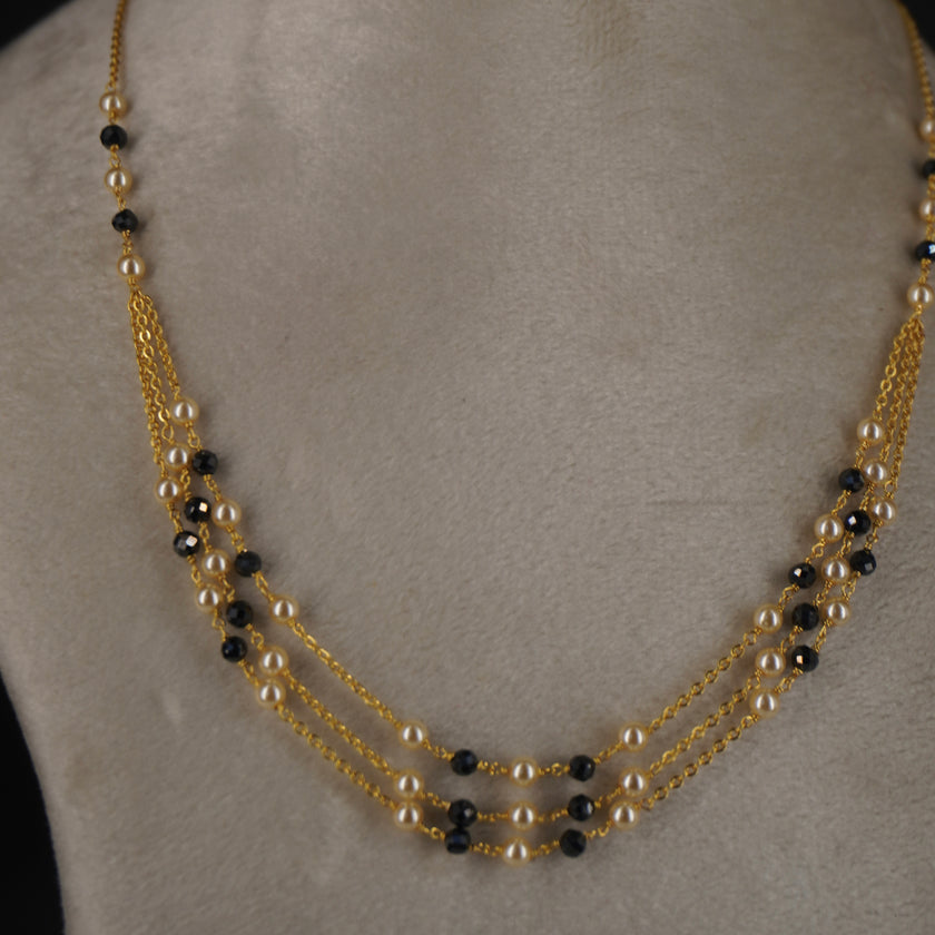 Hk0376 Pearl Black Beads 3 lines chain