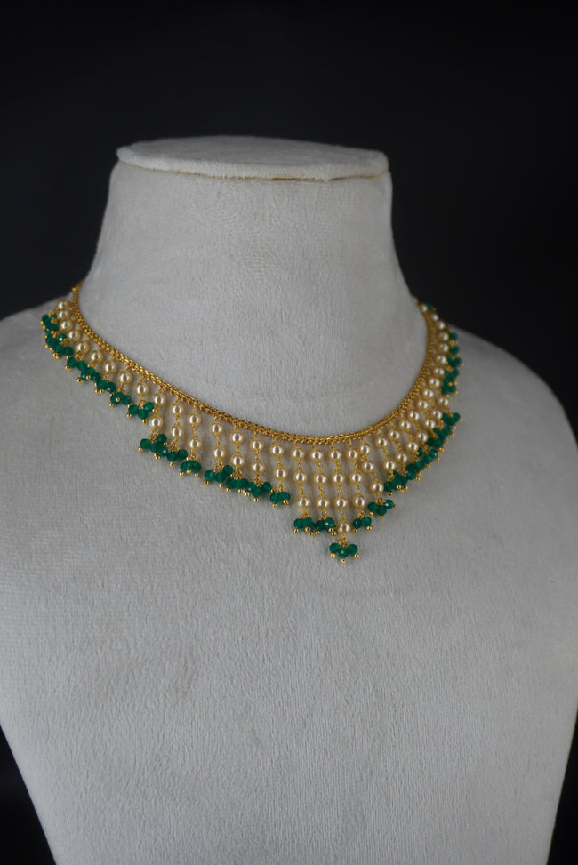 #HK0488 green manulu with Swarovski pearl necklace
