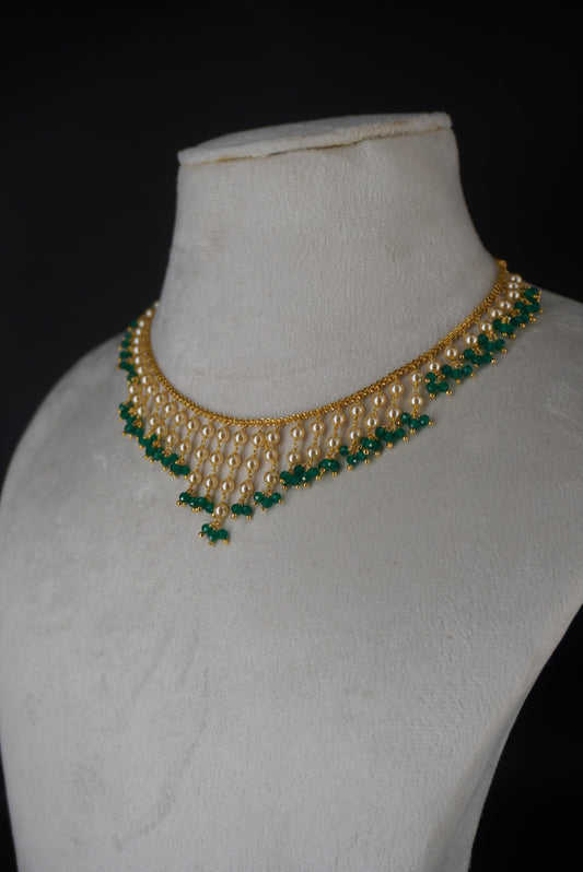 #HK0488 green manulu with Swarovski pearl necklace