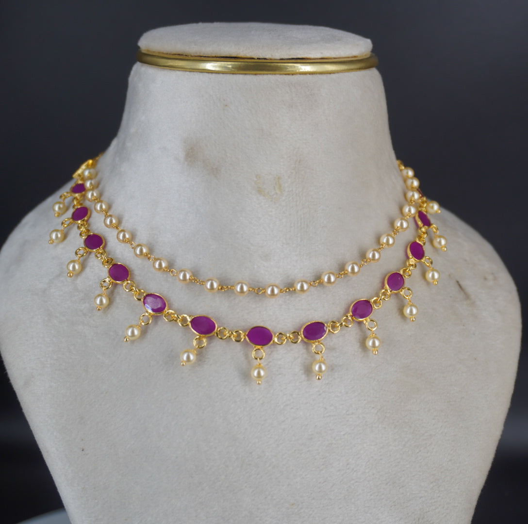 HK0340 Ruby and Swarovski pearl necklace