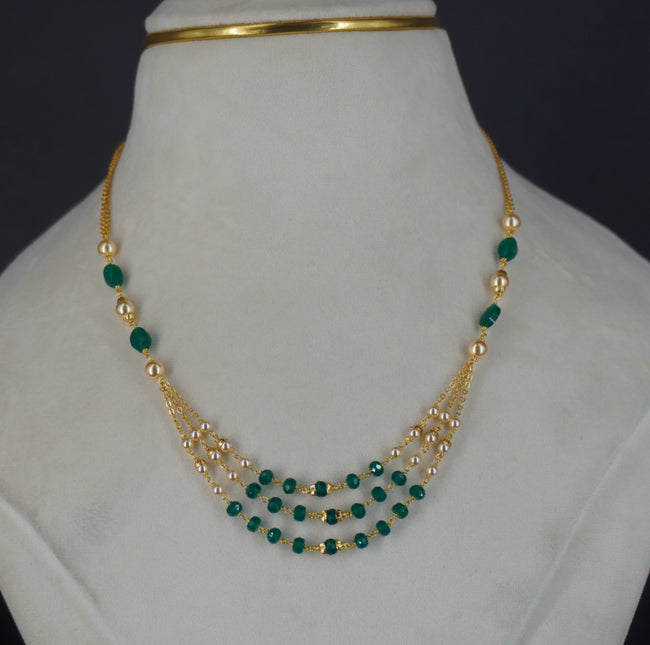 HK0514 3 STEPS CHETHAN GREEN NECKLACE